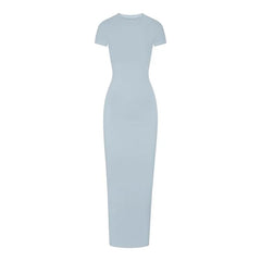 Kendall'S NEW VINTAGE Long DRESS with Slit Thread Wrapped Hip Dress Short Sleeve Long Dress