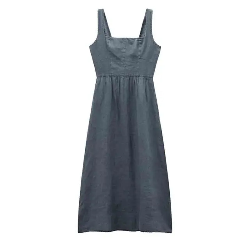 Women'S Wide Strap Casual Midi Dress, Chic, Rear Zipper, Elastic Bust Dress, New Fashion, Spring and Summer, 2024