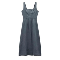 Women'S Wide Strap Casual Midi Dress, Chic, Rear Zipper, Elastic Bust Dress, New Fashion, Spring and Summer, 2024