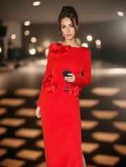 Womens Red Party Dresses Autumn Winter Midi Bow Dress O-Neck Long Sleeves Backless Dresses Women Elegant Luxury Christmas Dress