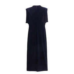 Buttocks Wrapped Midi Dress Short Sleeved Velvet Padded Shoulder Accessory Sexy and Unique Summer Clothes for Women Dress
