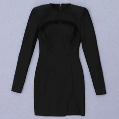 New Bandage Dress Summe Autumn Black Long Sleeve Hollow Out O Neck Party Dresses Club Celebrity Ladies Bodycon Dresses Clothes